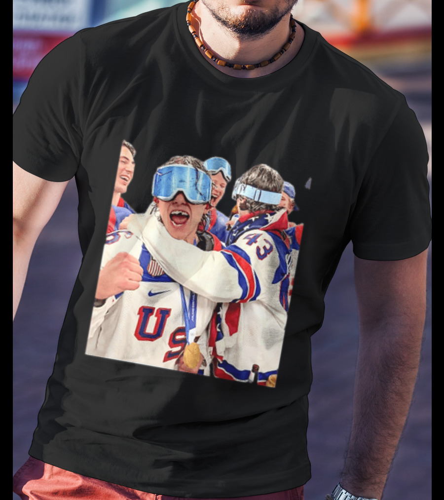 USA Hockey Gold Medal Celebration Jack Hughes Team USA 2026 T-Shirt