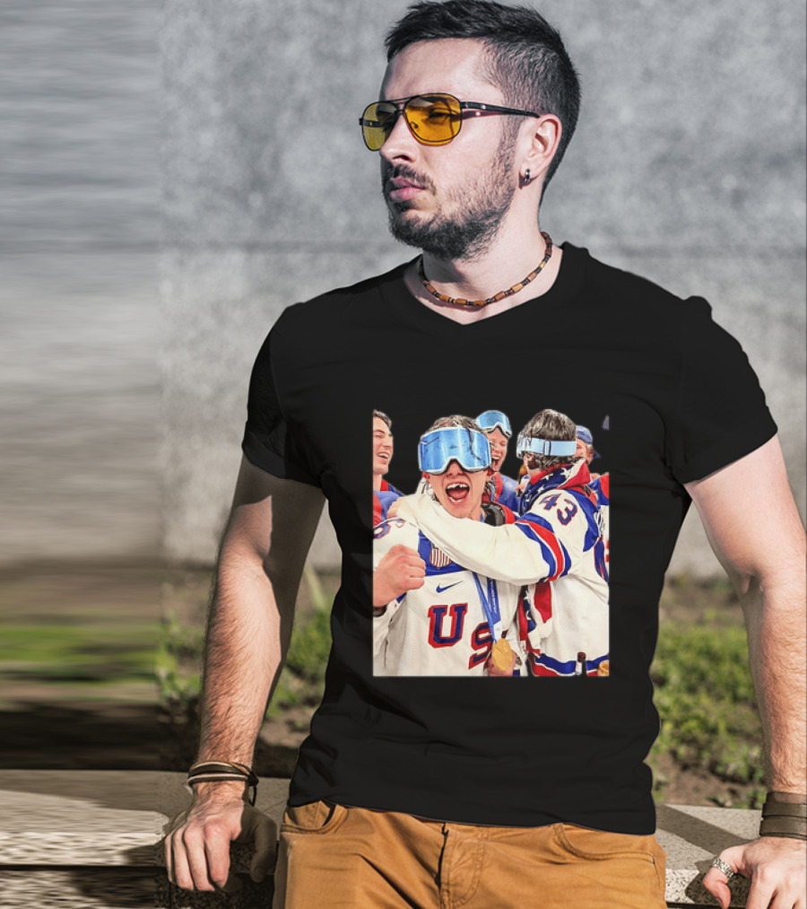 USA Hockey Gold Medal Celebration Jack Hughes Team USA 2026 T-Shirt