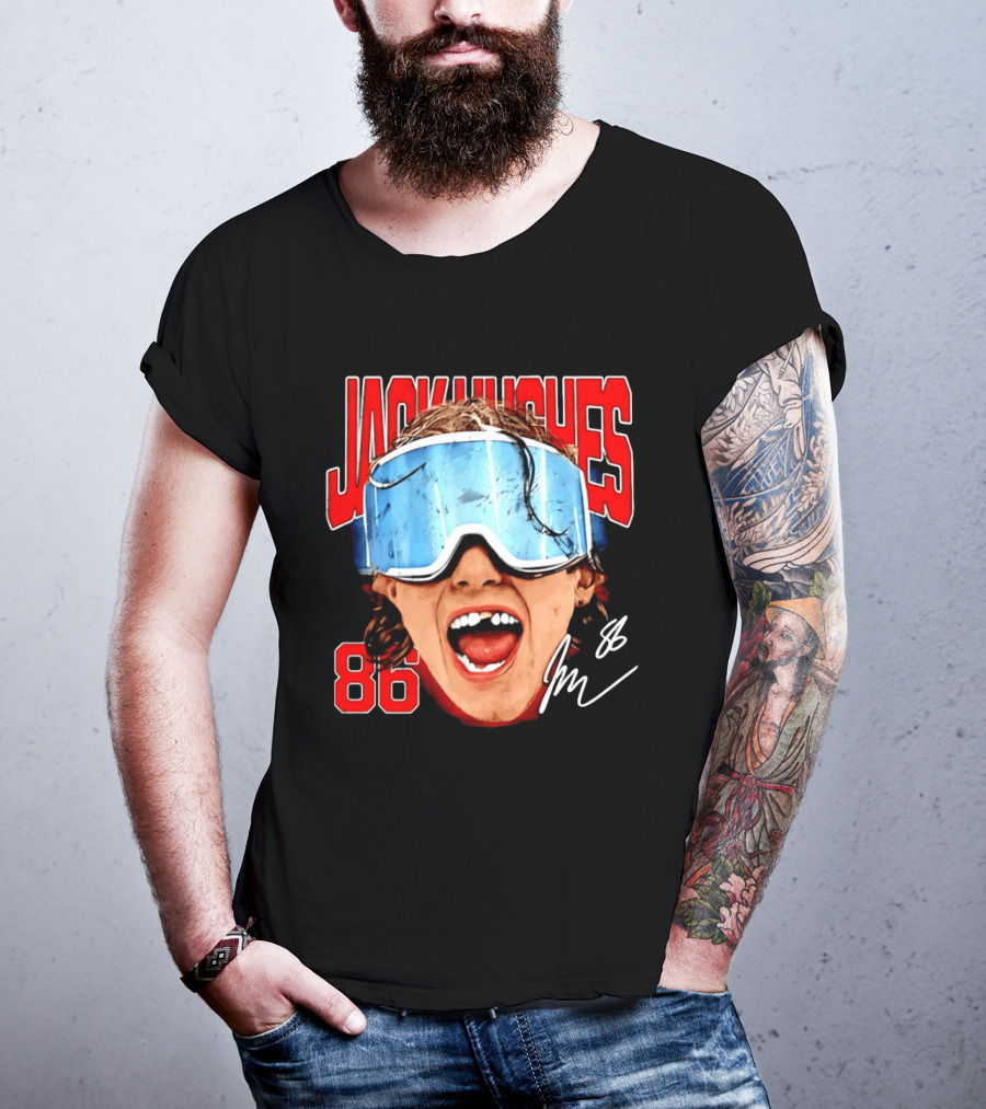 Jack Hughes New Jersey Devils 86 Goggles Signature T-Shirt