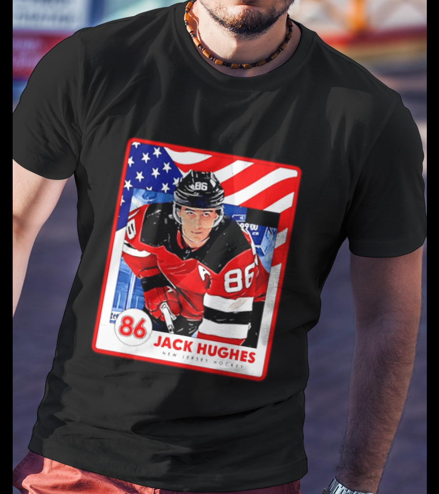 Jack Hughes 86 New Jersey Hockey American Flag T-Shirt