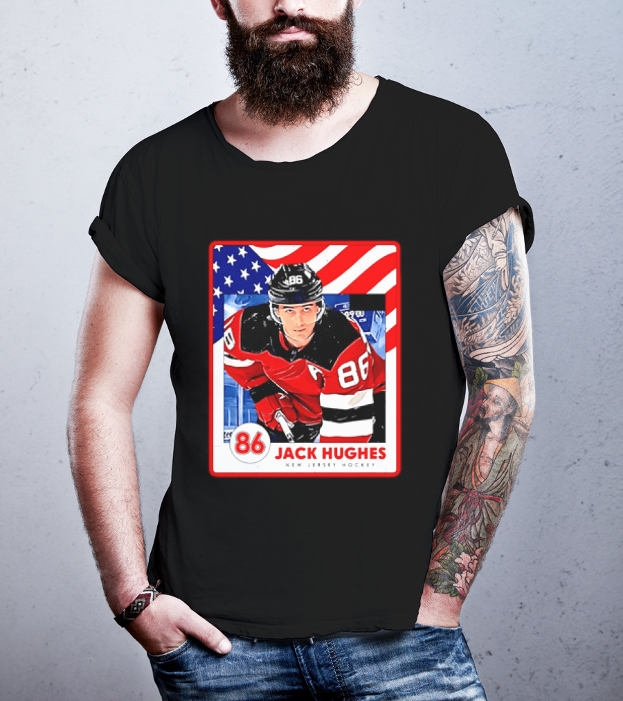 Jack Hughes 86 New Jersey Hockey American Flag T-Shirt