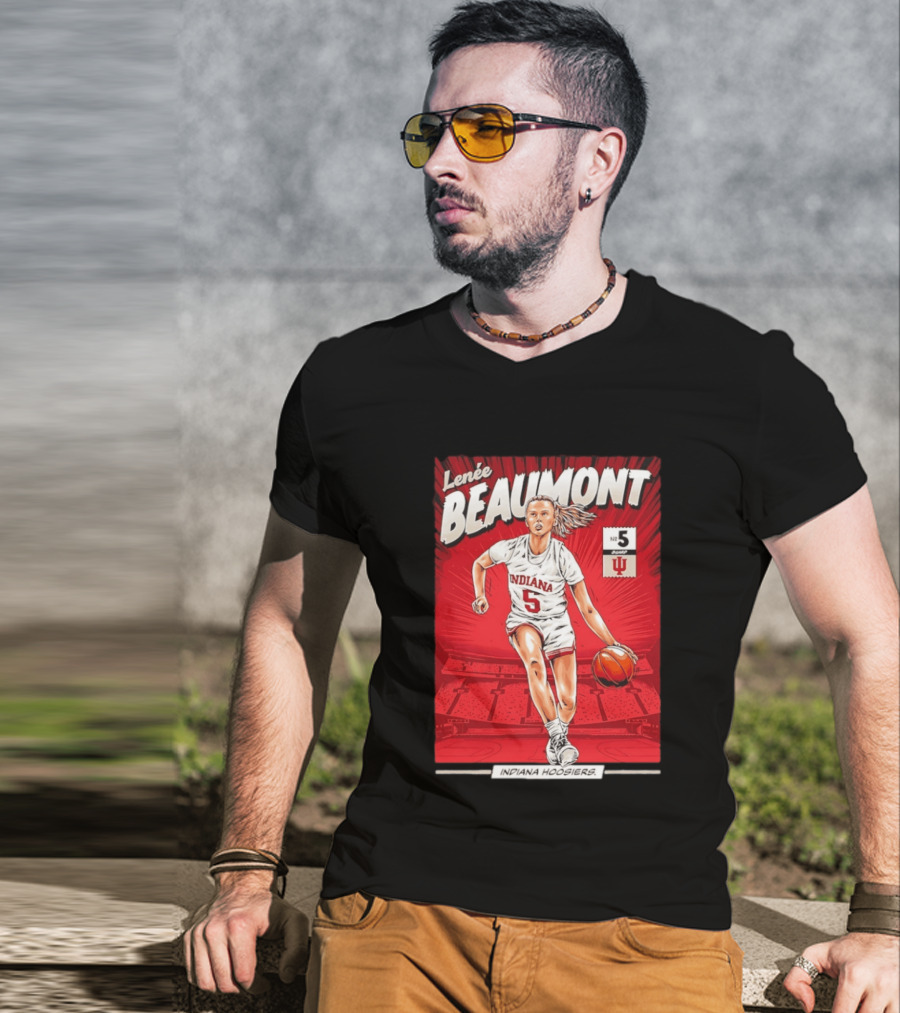 Lenée Beaumont Indiana Hoosiers No 5 Comic Basketball Athlete T-Shirt