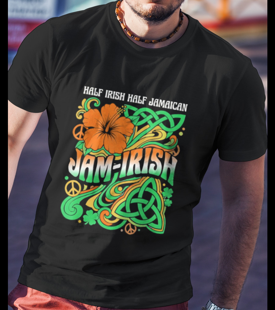 Jam Irish Half Irish Half Jamaican St Patrick's Day Hibiscus Celtic T-Shirt