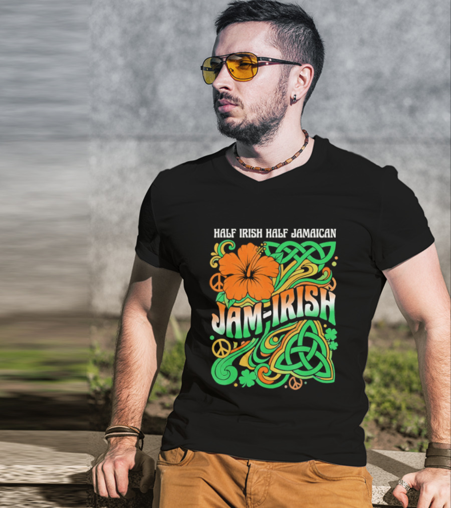 Jam Irish Half Irish Half Jamaican St Patrick's Day Hibiscus Celtic T-Shirt