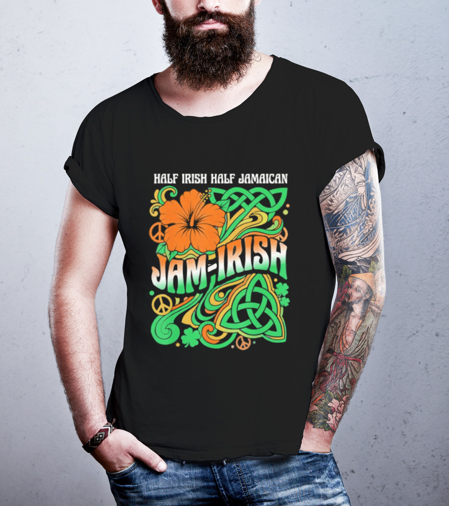 Jam Irish Half Irish Half Jamaican St Patrick's Day Hibiscus Celtic T-Shirt