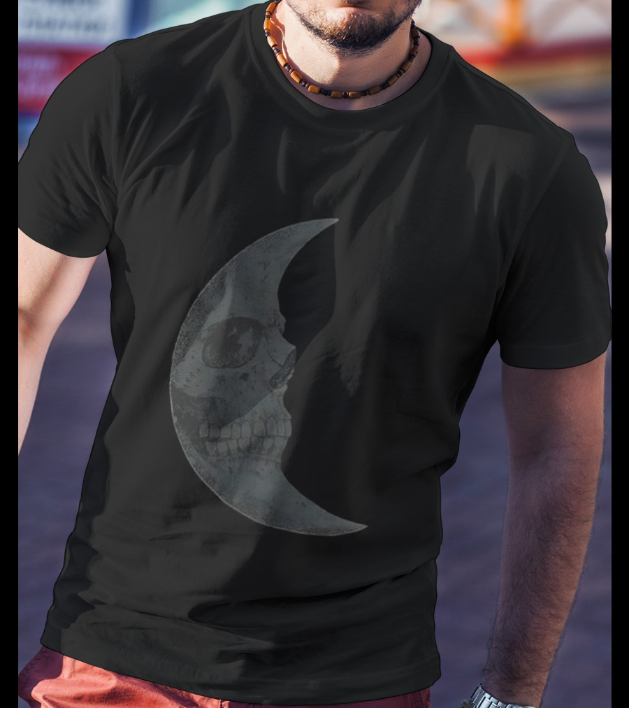 Lunar Crescent Skull Art Crescent Moon Skull T-Shirt