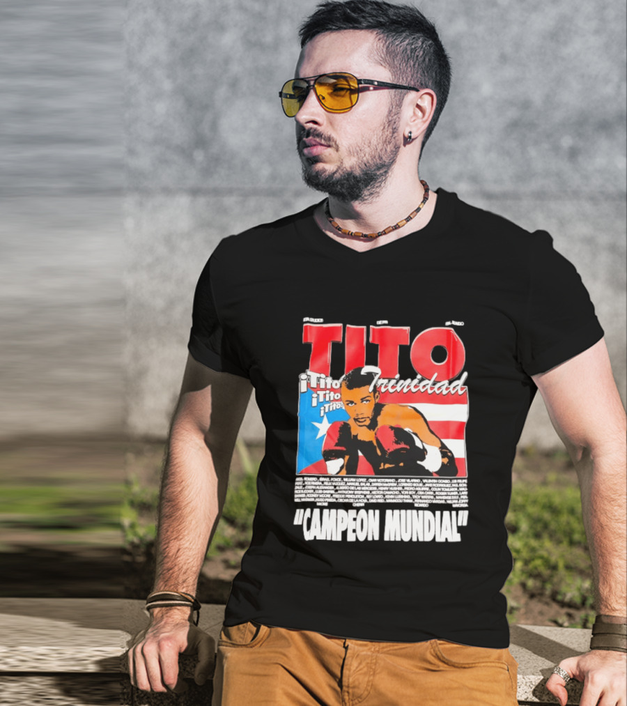 Tito Trinidad Campeon Mundial Puerto Rican Flag Boxing Legend T-Shirt