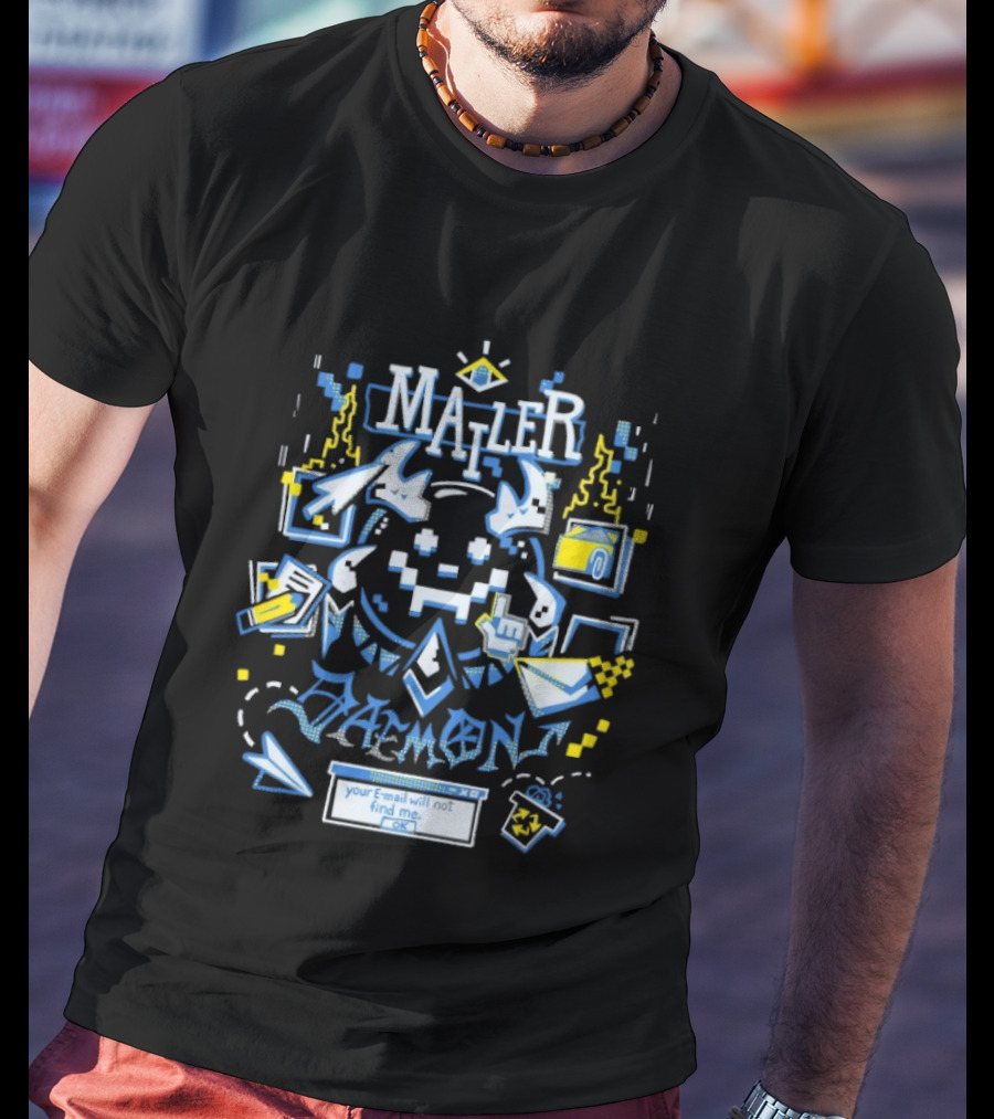 Mailer Daemon Your Email Will Not Find Me OK Tech Pixel Art Arrows Flames T-Shirt