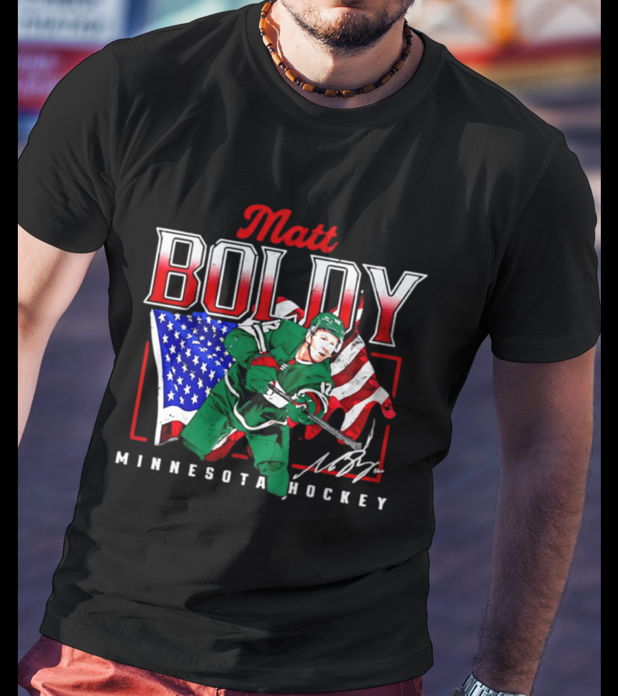 Matt Boldy Minnesota Hockey USA Flag T-Shirt