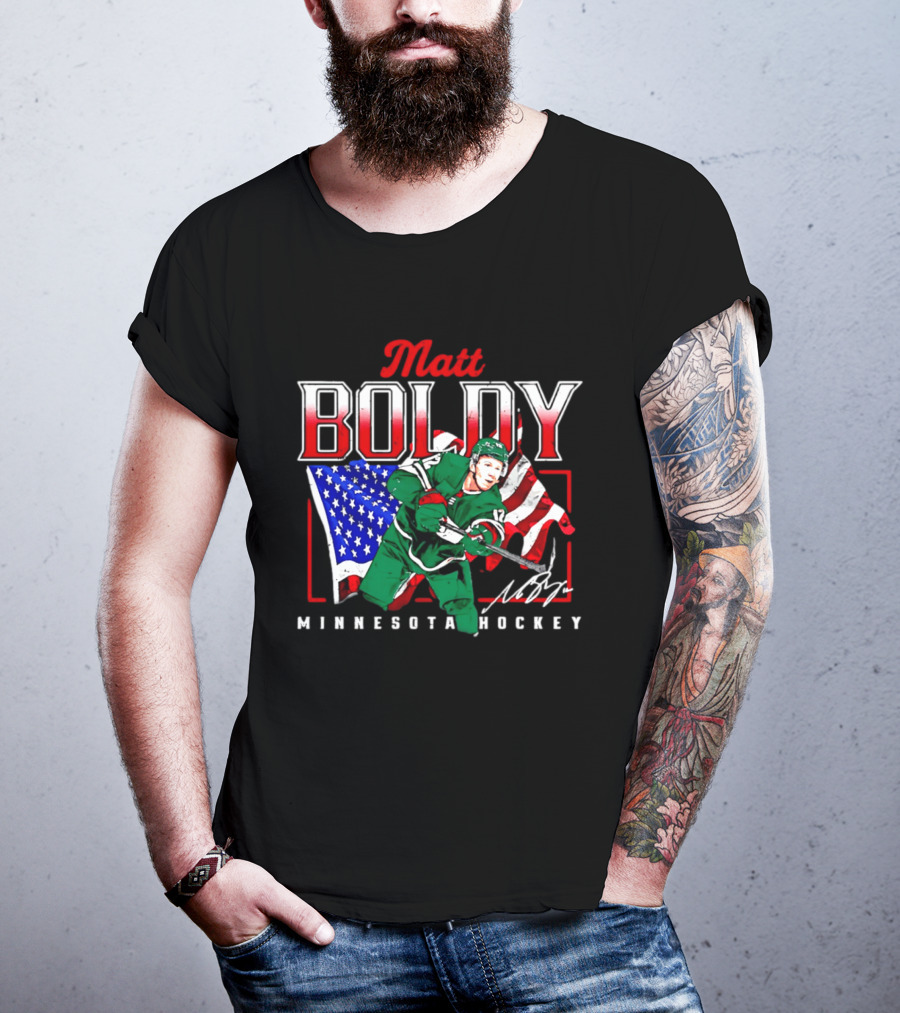 Matt Boldy Minnesota Hockey USA Flag T-Shirt