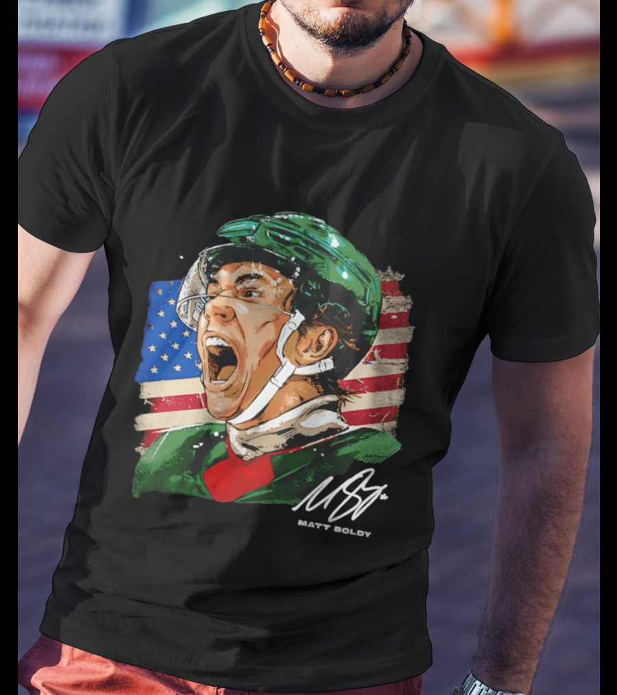 Matt Boldy USA Hockey Minnesota Wild Flag Celebration T-Shirt