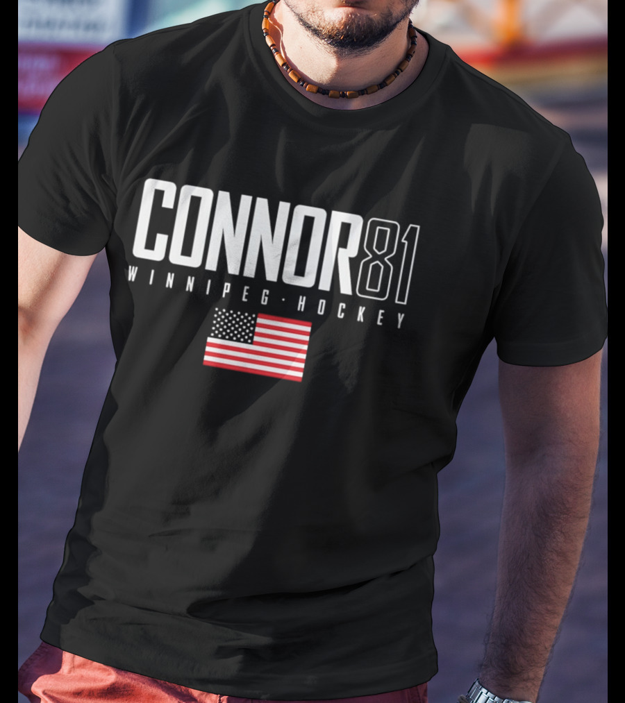 Connor 81 Winnipeg Hockey USA Flag T-Shirt