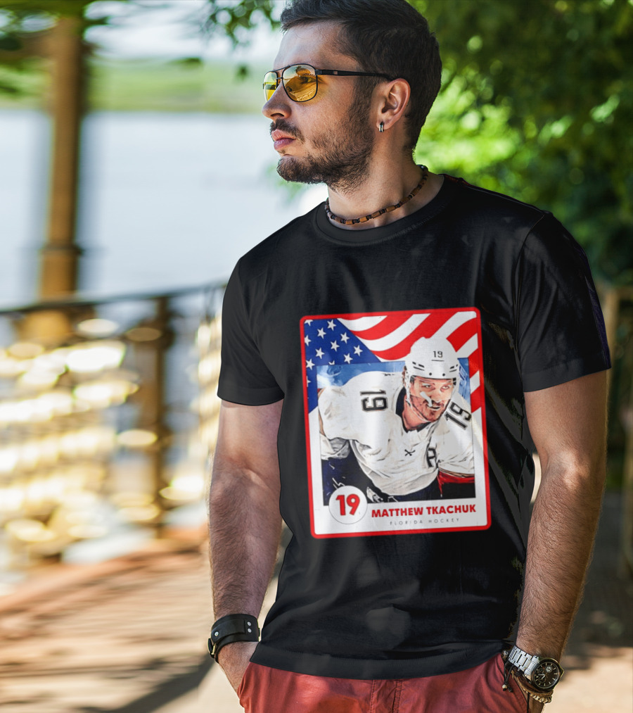 Matthew Tkachuk Florida Hockey USA Flag Card Number 19 T-Shirt