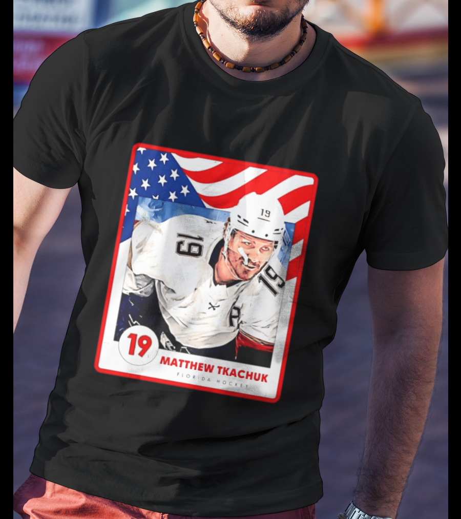 Matthew Tkachuk Florida Hockey USA Flag Card Number 19 T-Shirt