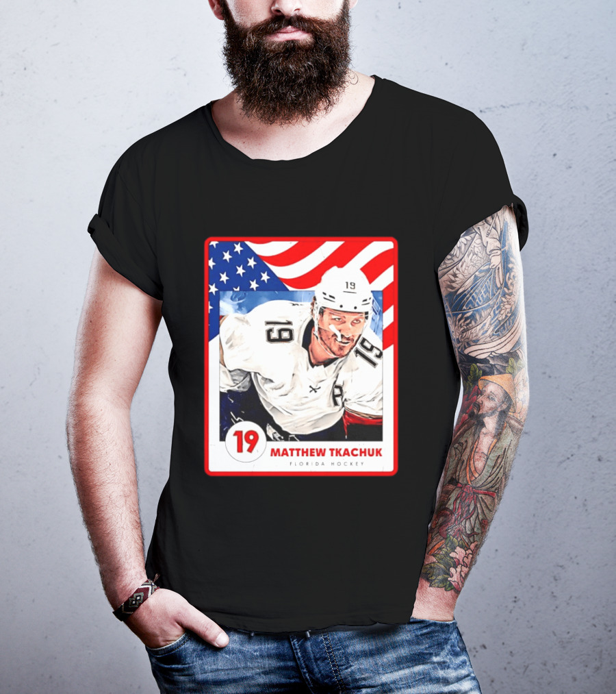 Matthew Tkachuk Florida Hockey USA Flag Card Number 19 T-Shirt