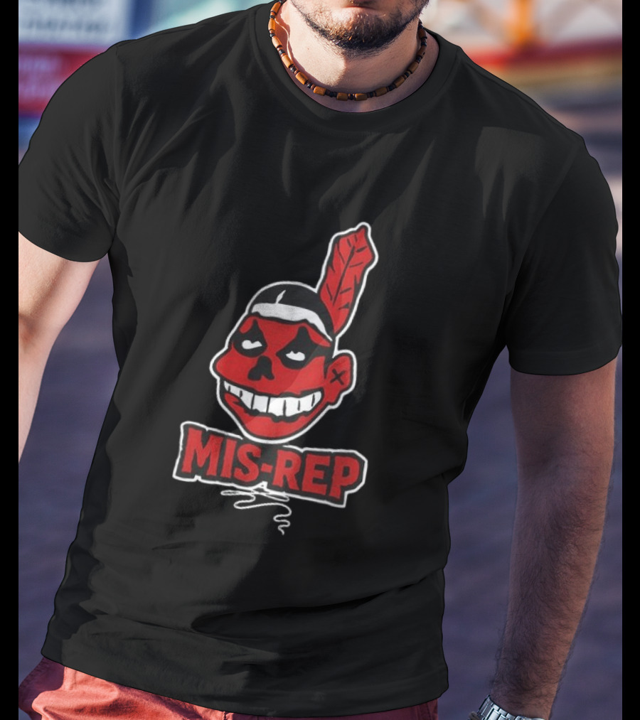 Mis Rep Native American Cartoon Face With Feather T-Shirt