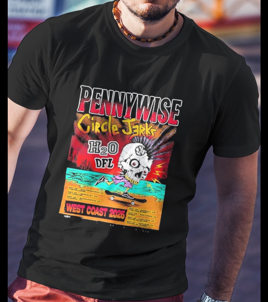 Pennywise Circle Jerks H2O DFL West Coast 2026 Tour San Francisco Sacramento Berkeley San Diego T-Shirt