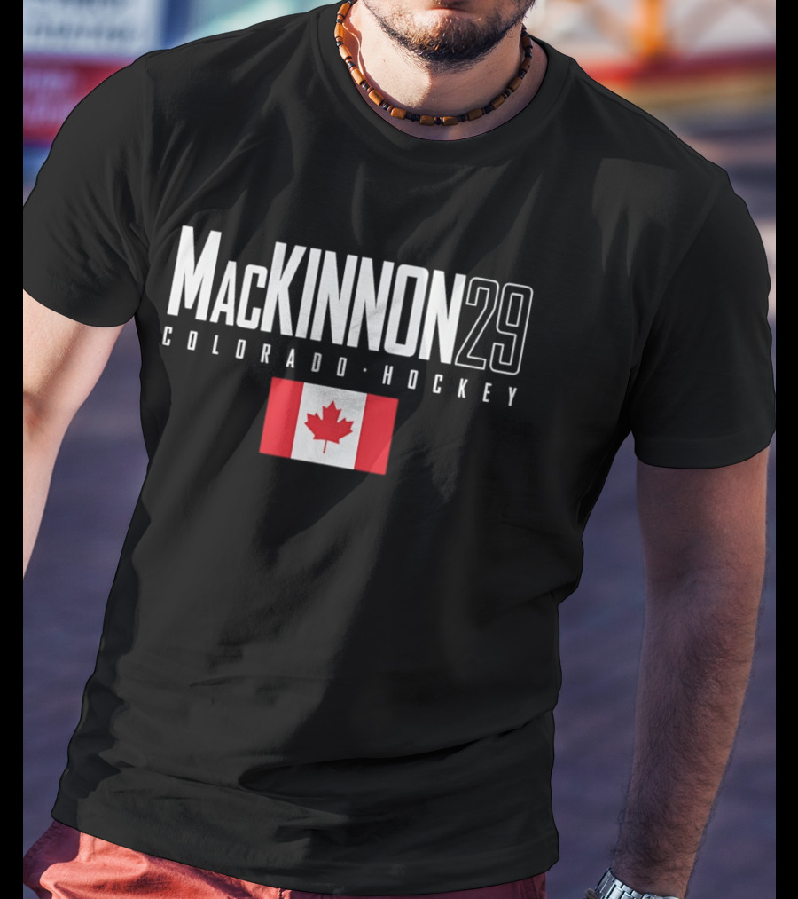 MacKinnon 29 Colorado Hockey With Canada Flag T-Shirt
