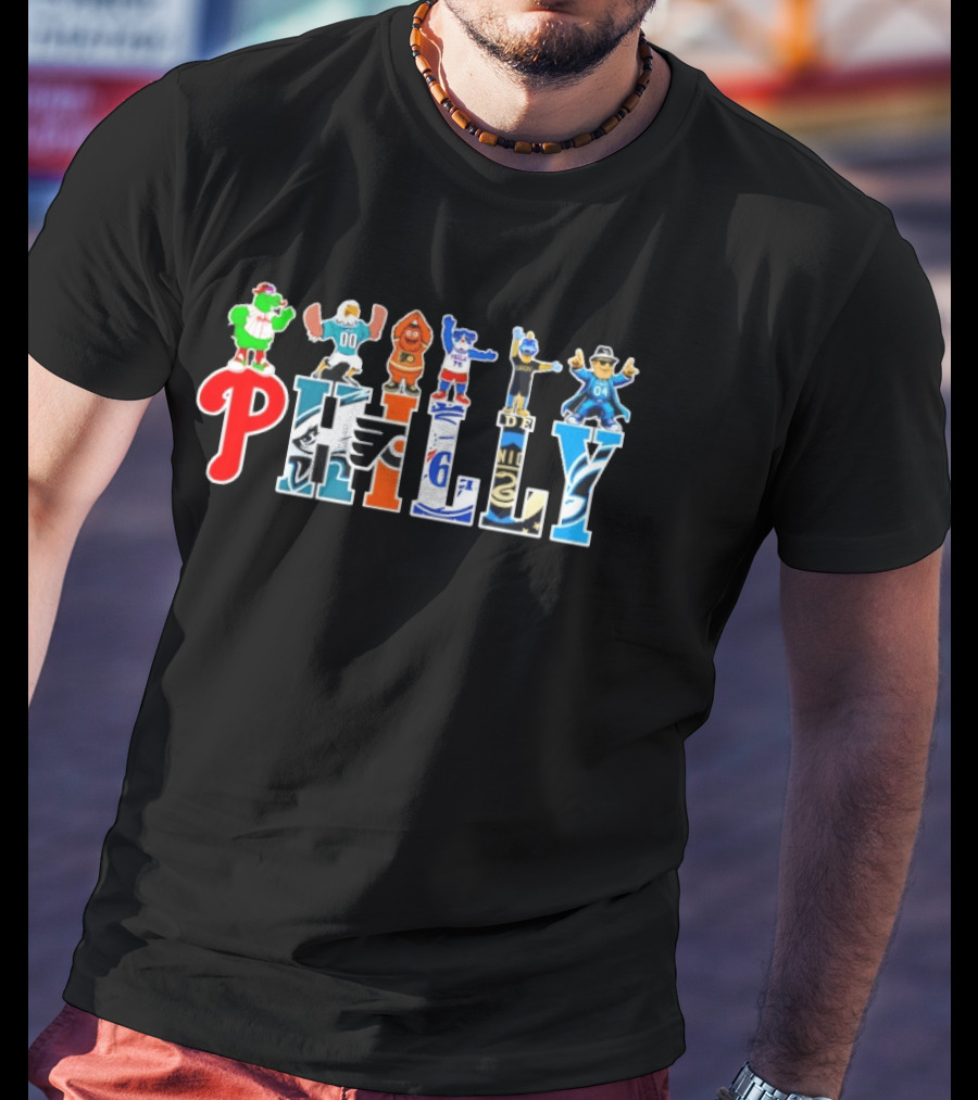 Philadelphia Phillies Eagles Flyers 76ers Philly Sports Team Characters T-Shirt