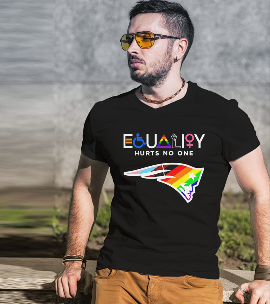 New England Patriots Equality Hurts No One Inclusive Pride Logos T-Shirt