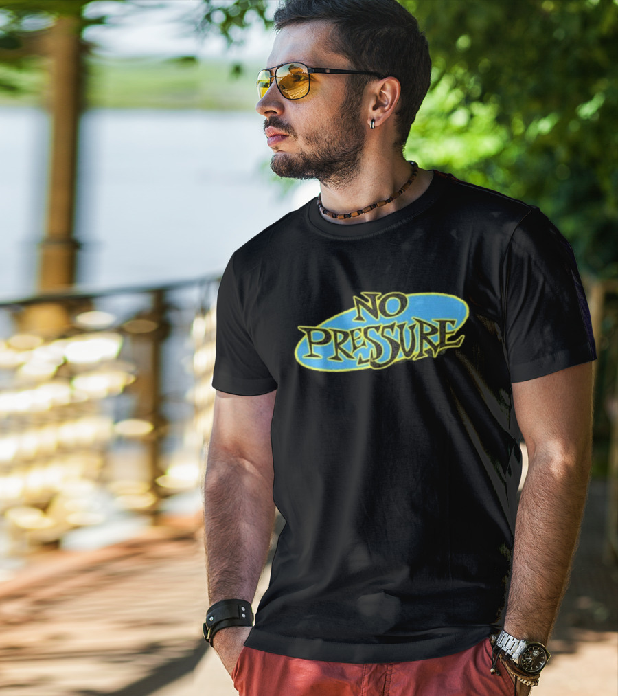 Retro Text Style No Pressure Blue Yellow T-Shirt