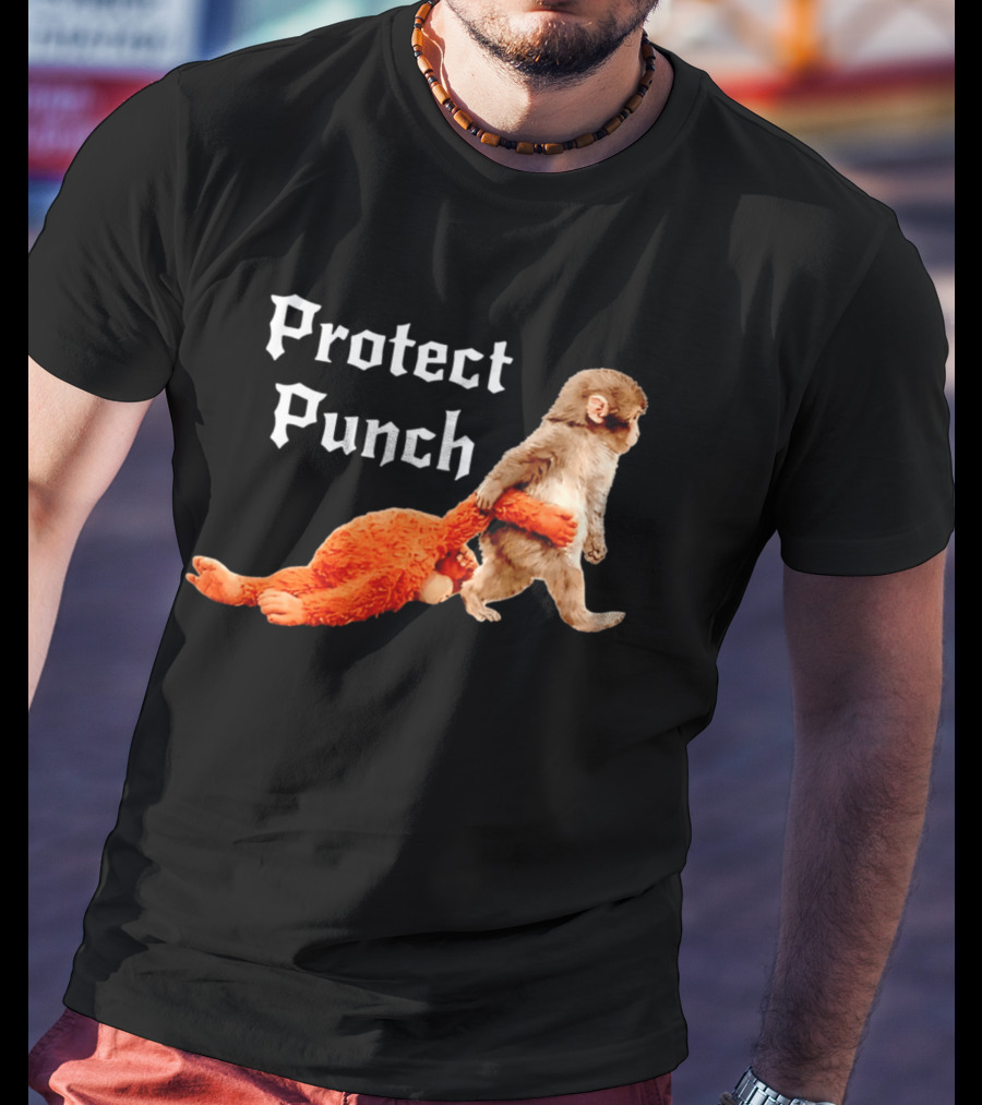 Protect Baby Monkey Punch Cute Cartoon Humor T-Shirt