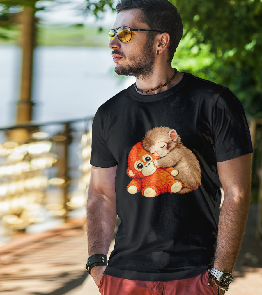 Punch The Monkey Brown Cub And Orange Plushy Cuddle T-Shirt