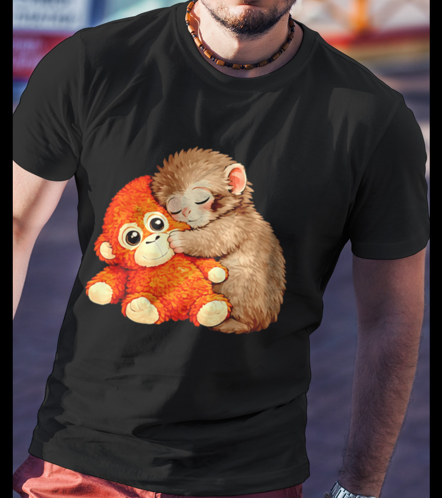 Punch The Monkey Brown Cub And Orange Plushy Cuddle T-Shirt