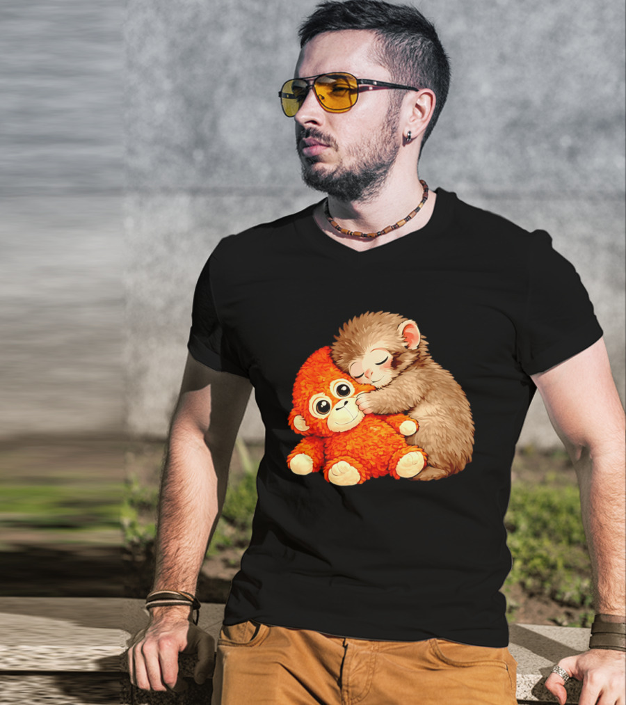 Punch The Monkey Brown Cub And Orange Plushy Cuddle T-Shirt