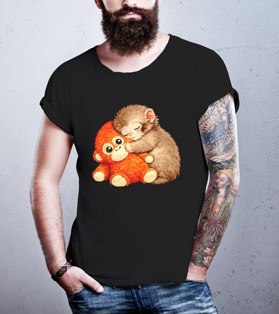 Punch The Monkey Brown Cub And Orange Plushy Cuddle T-Shirt