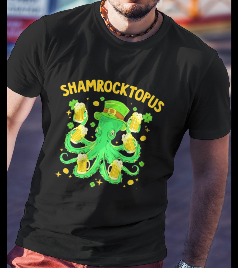 Shamrocktopus Octopus St Patrick's Day Beer Hat Shamrocks T-Shirt