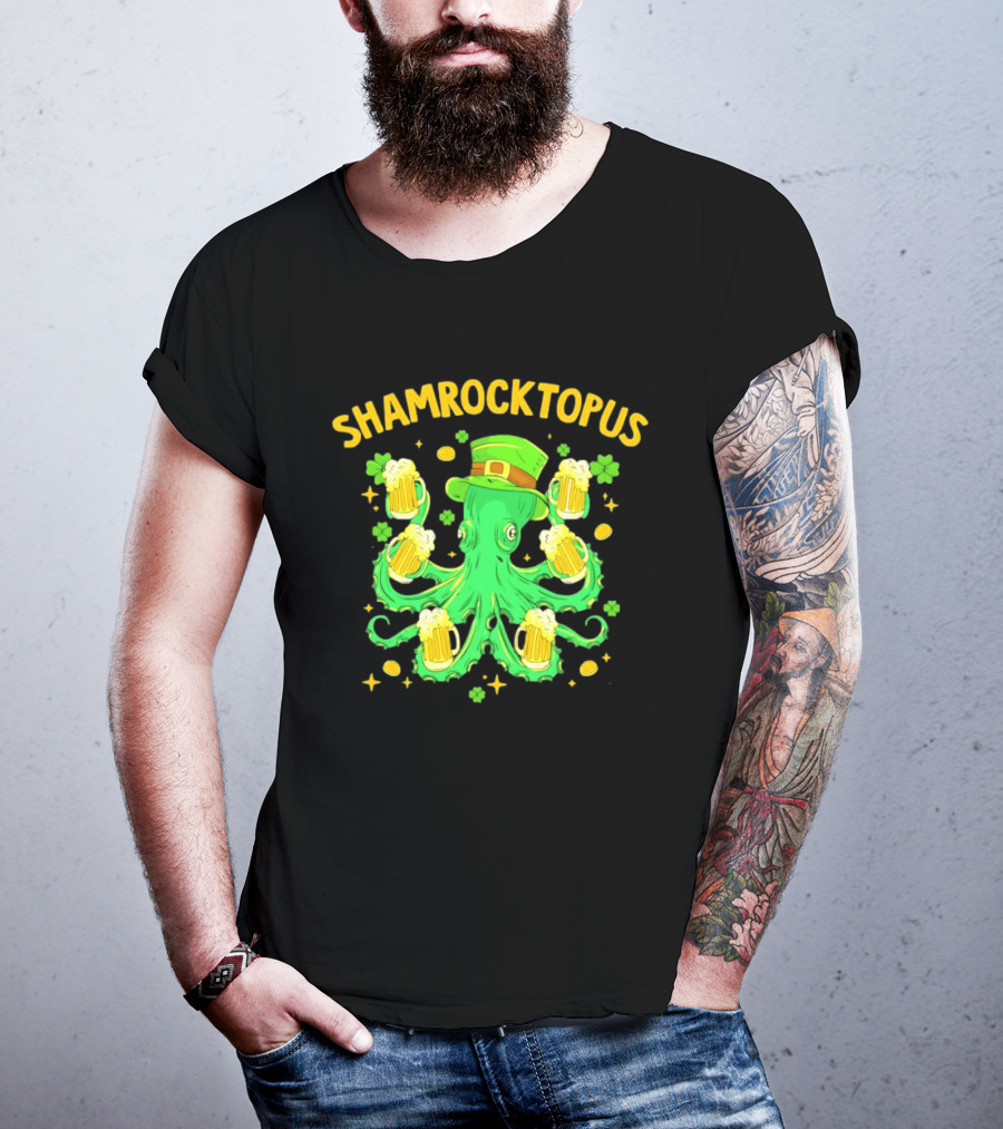Shamrocktopus Octopus St Patrick's Day Beer Hat Shamrocks T-Shirt