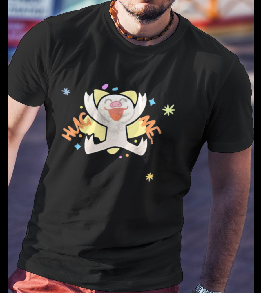 Shovda Hug Me Cute Cartoon Pig With Colorful Stars And Burst T-Shirt