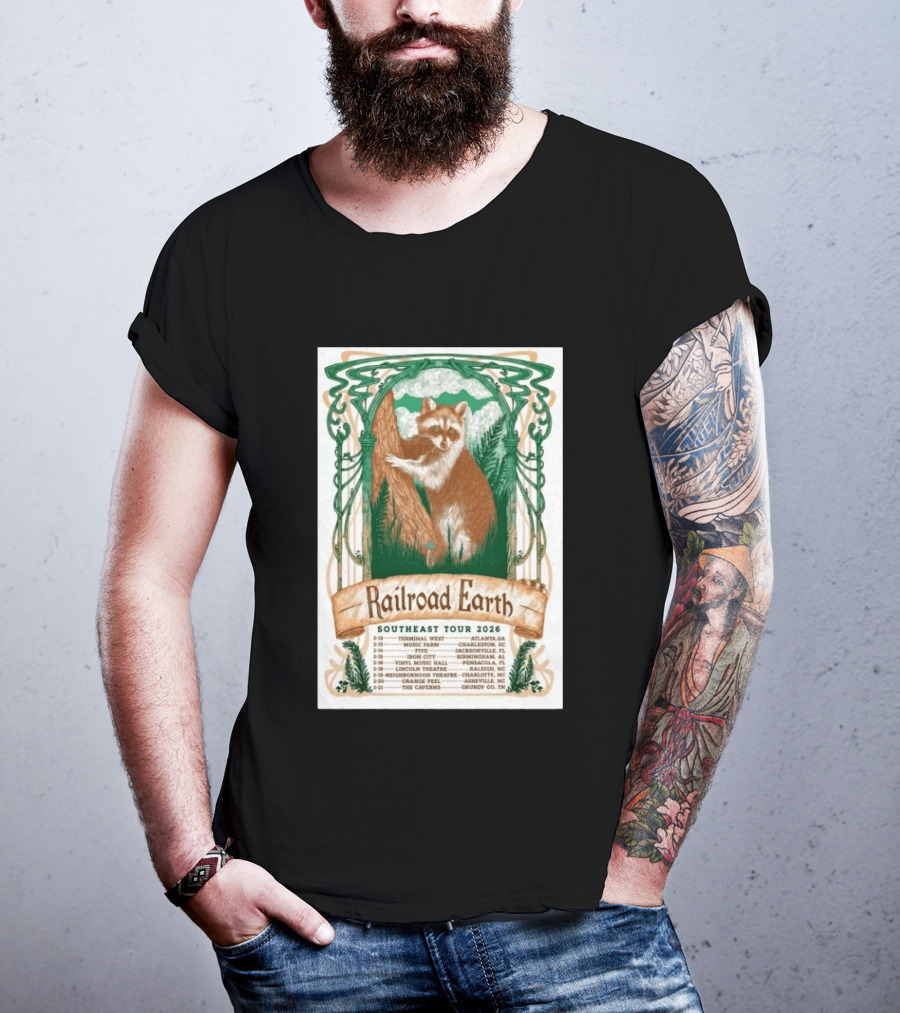 Railroad Earth Southeast Tour 2026 Dates And Locations With Raccoon Artistry T-Shirt