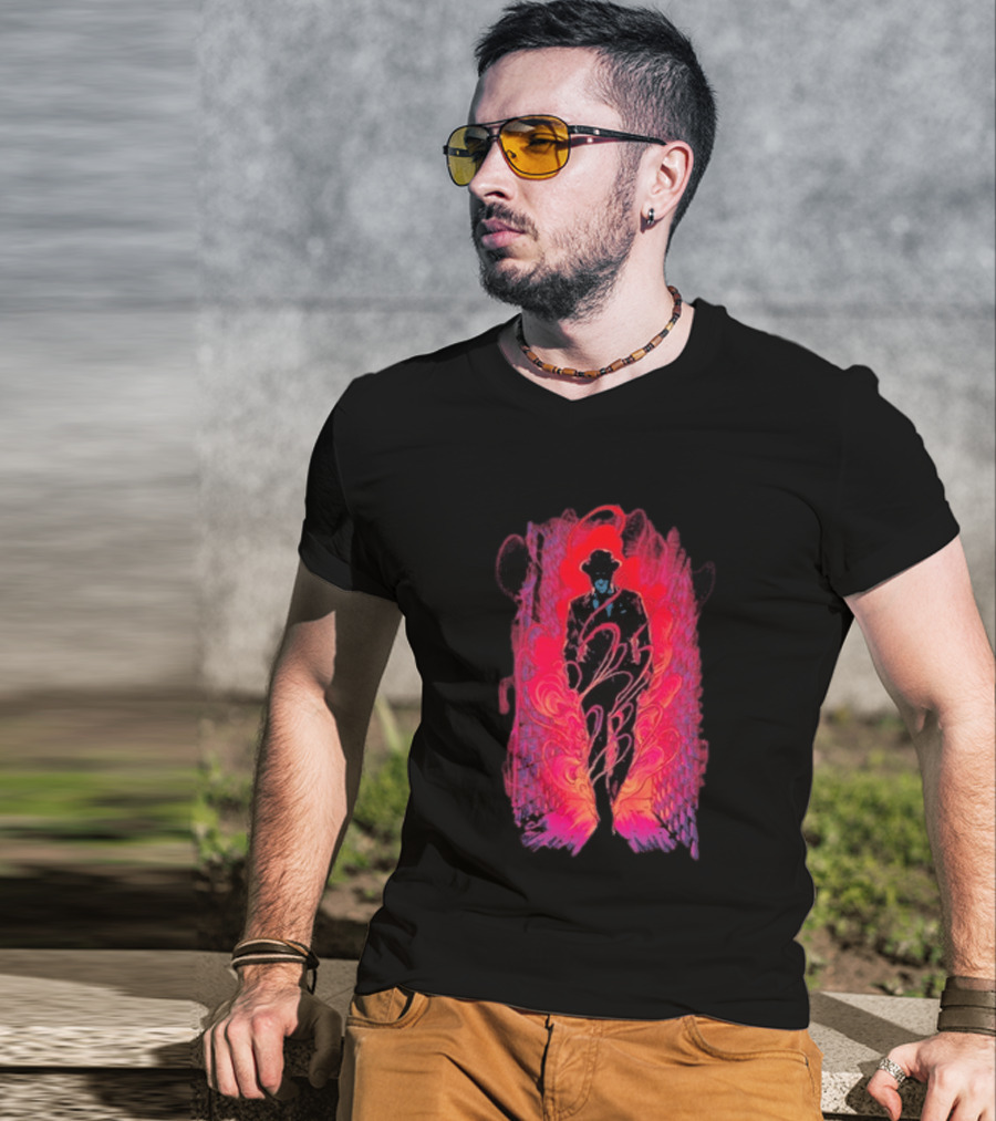 SmallAnt Alleyway Vibrant Silhouette With Swirling Neon T-Shirt