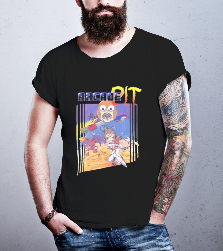 Arcade Pit Smight X Contra Characters And Cartoon Face Beach Scene T-Shirt
