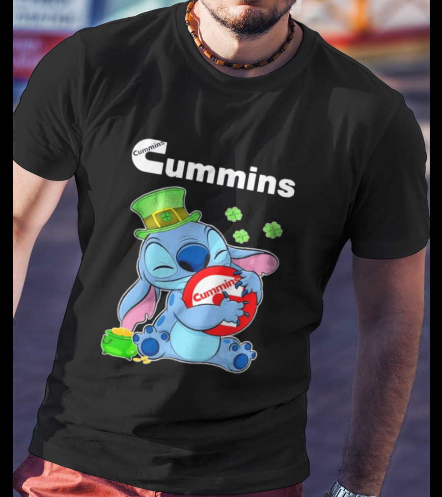Cummins Stitch St Patricks Day Green Hat Shamrocks Hugging Coin Пот Gold T-Shirt