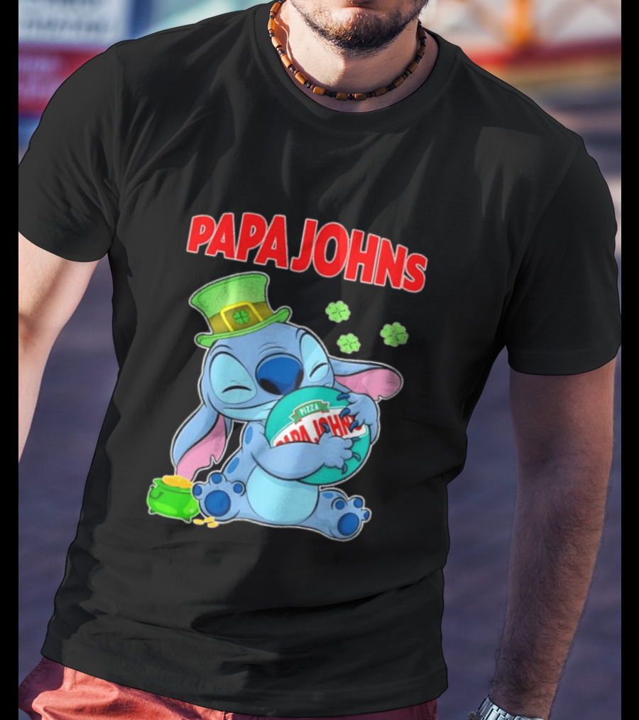 Papa Johns Stitch Pizza St Patricks Day Hug Clover T-Shirt