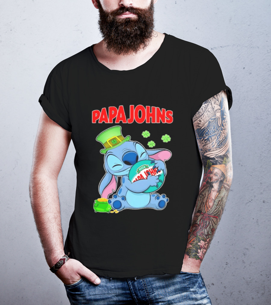 Papa Johns Stitch Pizza St Patricks Day Hug Clover T-Shirt