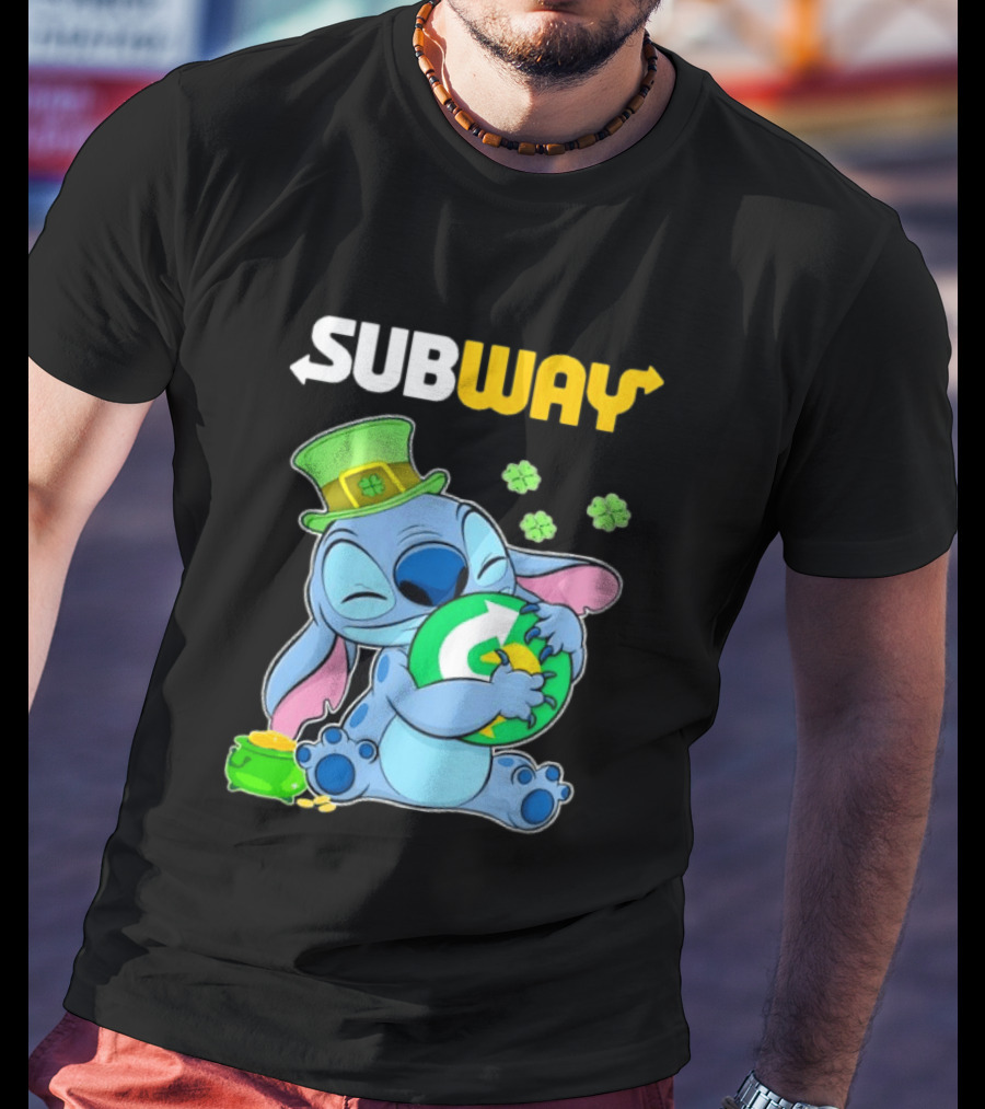 Subway St Patrick's Day Stitch Hugging Clover Coin T-Shirt