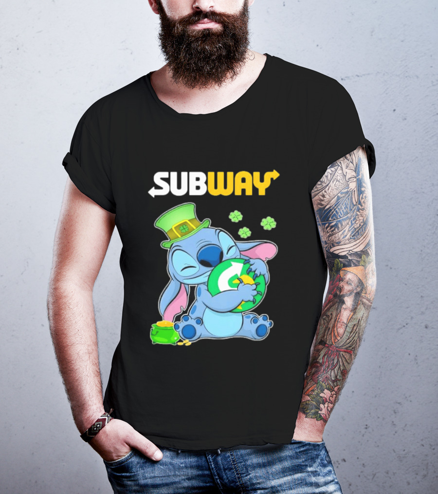Subway St Patrick's Day Stitch Hugging Clover Coin T-Shirt
