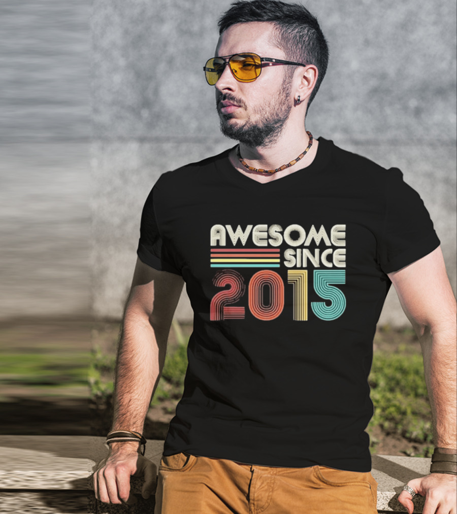 Awesome Since 2015 Retro Stripes T-Shirt