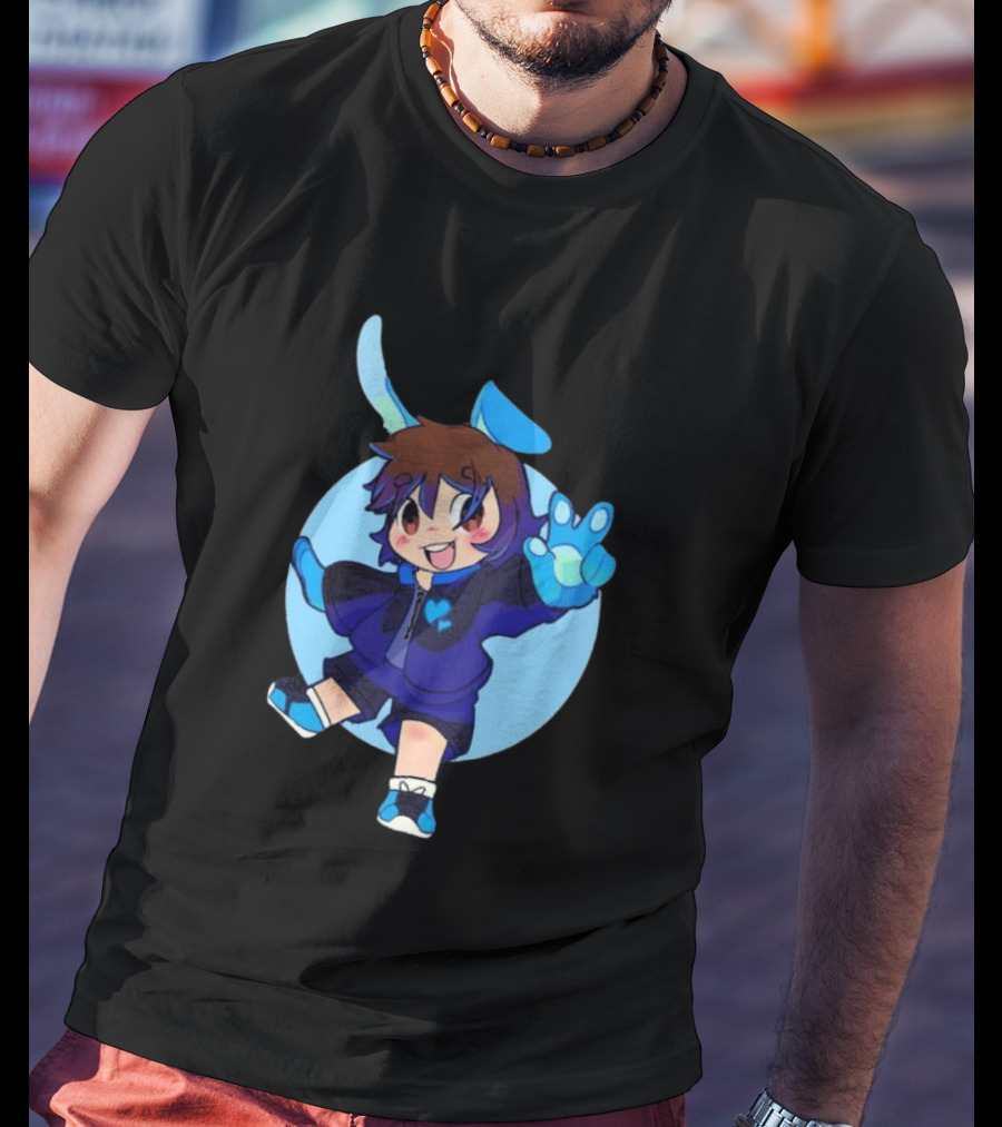 The8BitDrummer Bunny Blue Heart Cartoon Character With Bunny Ears And Sneakers T-Shirt