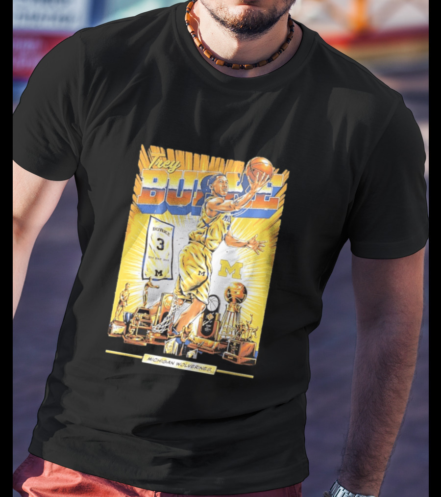 Trey Burke Michigan Wolverines Basketball Comic Style 3 M Jersey Trophy Collection T-Shirt