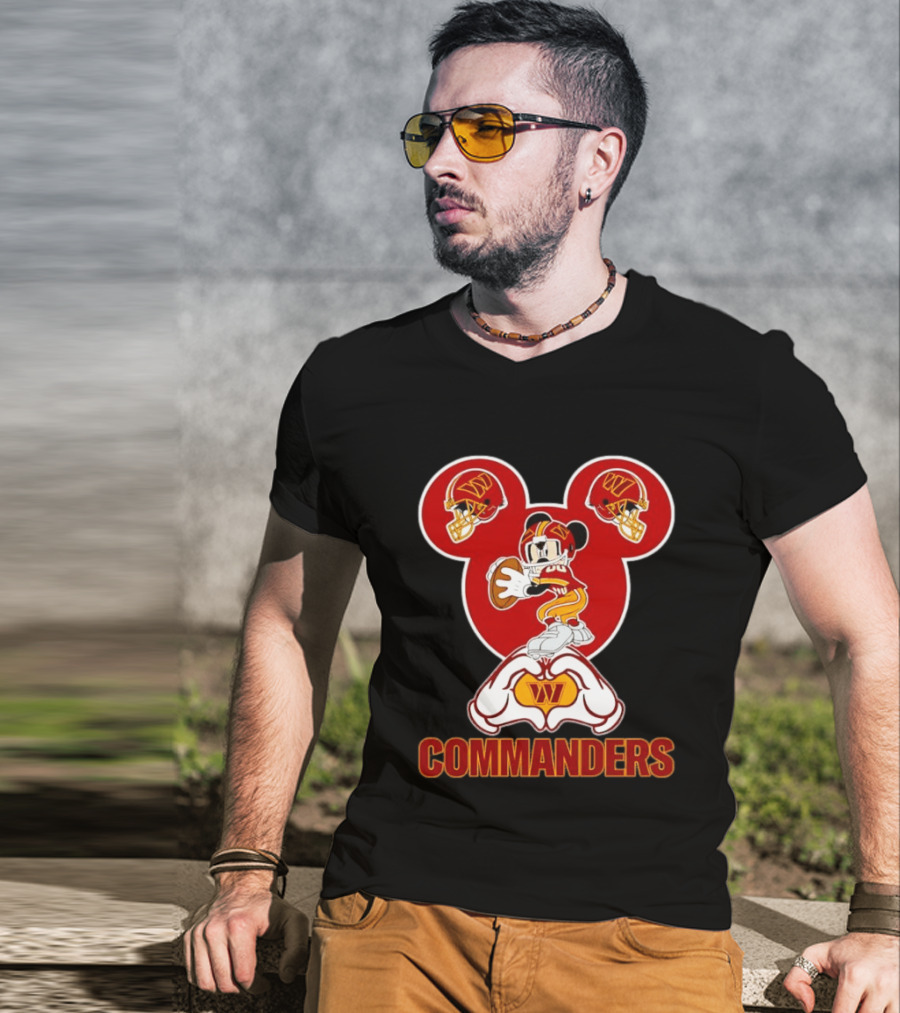Washington Commanders Mickey Mouse Football Love Heart Hands T-Shirt