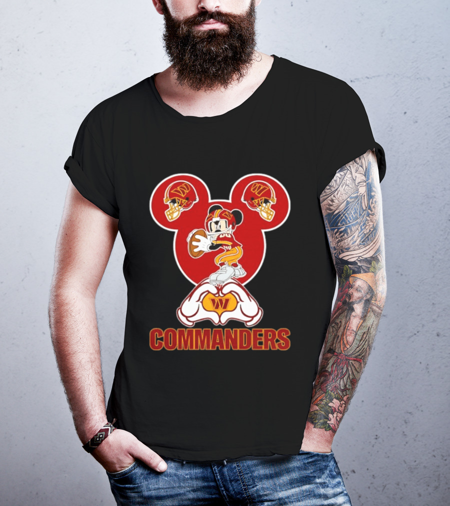 Washington Commanders Mickey Mouse Football Love Heart Hands T-Shirt