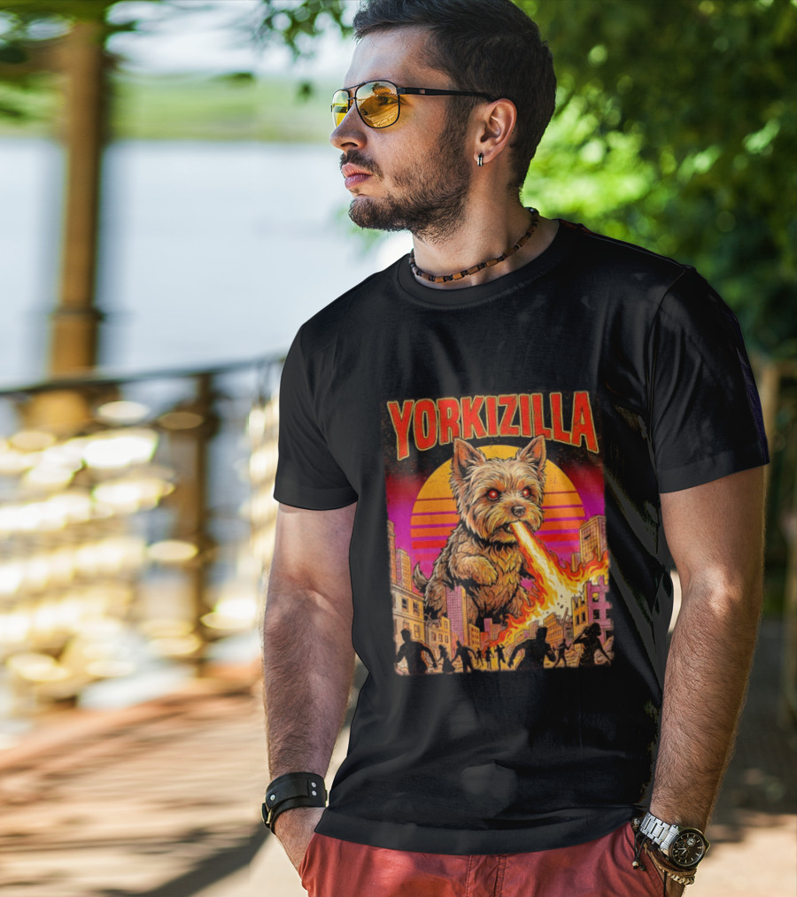 Yorkizilla Giant Yorkshire Terrier Monster Movie City Attack Scene T-Shirt