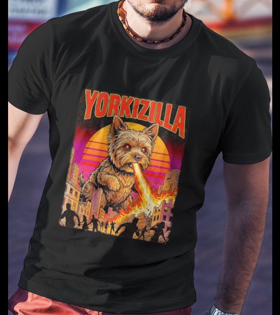 Yorkizilla Giant Yorkshire Terrier Monster Movie City Attack Scene T-Shirt
