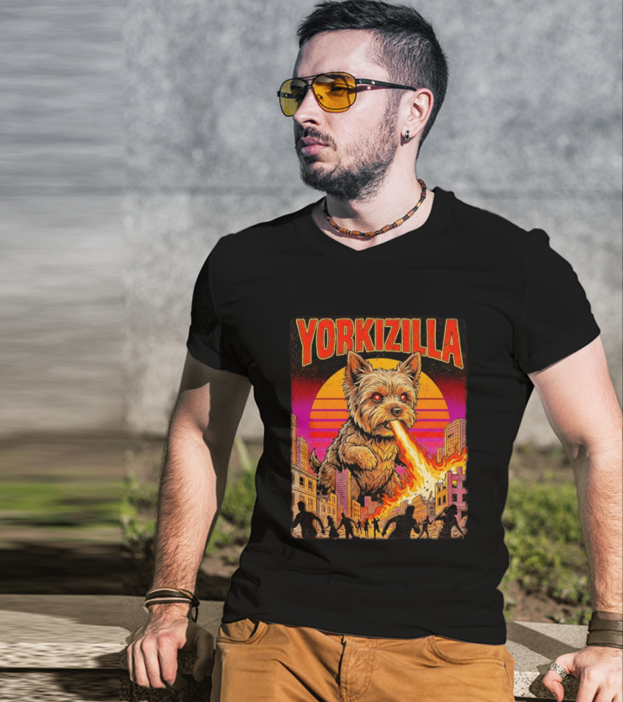 Yorkizilla Giant Yorkshire Terrier Monster Movie City Attack Scene T-Shirt