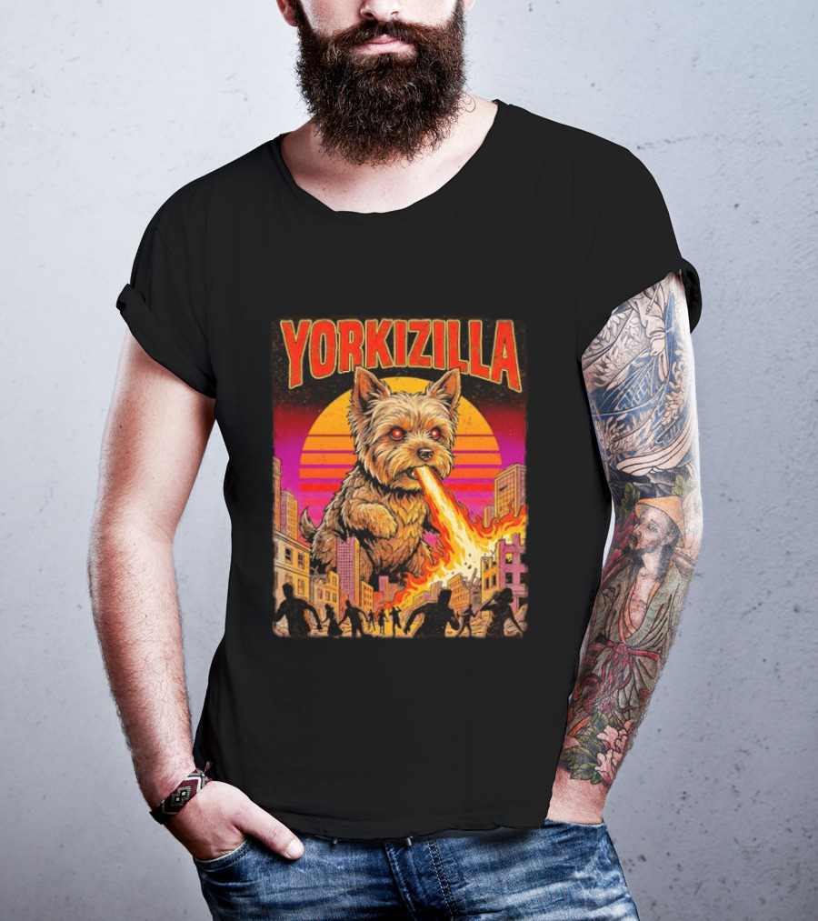 Yorkizilla Giant Yorkshire Terrier Monster Movie City Attack Scene T-Shirt